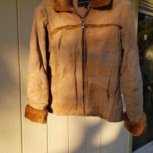 Leather Works Alternative to jean Jacket Patchwork style Size Med. Y2K Tan Brown
